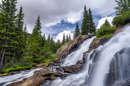 The Twin Falls are located in the Yankee Boy Basin, Yankee Boy Basin is an alpine basin in Ouray County, southwestern Colorado. It is in the San Juan Mountains, protected within Uncompahgre National Forest. This is a popular 4x4 trail in the Rookie Mountains.