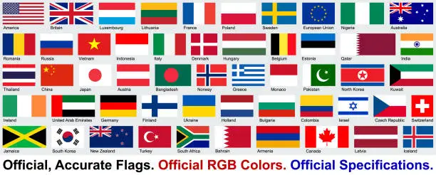 Vector illustration of Official Flags (Official RGB Colors, Official Specifications)