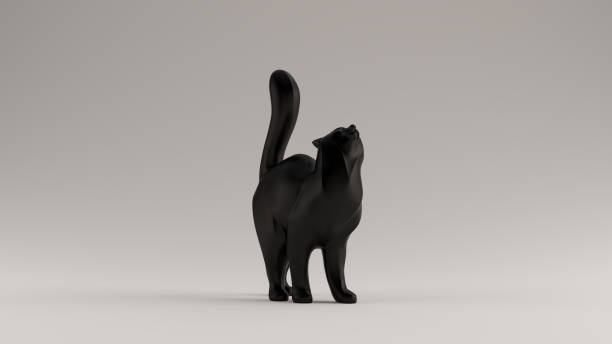 istock Black Cat Styled Sculpture with its Tail Up 3 Quarter Right View 1173263877