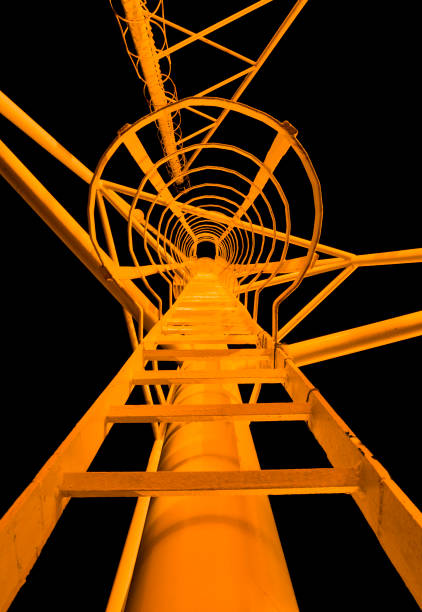 Ladder on a lightning rod against the night sky