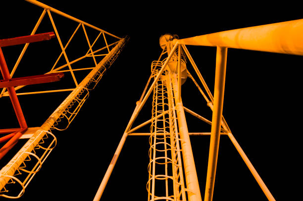 Ladder on a lightning rod against the night sky