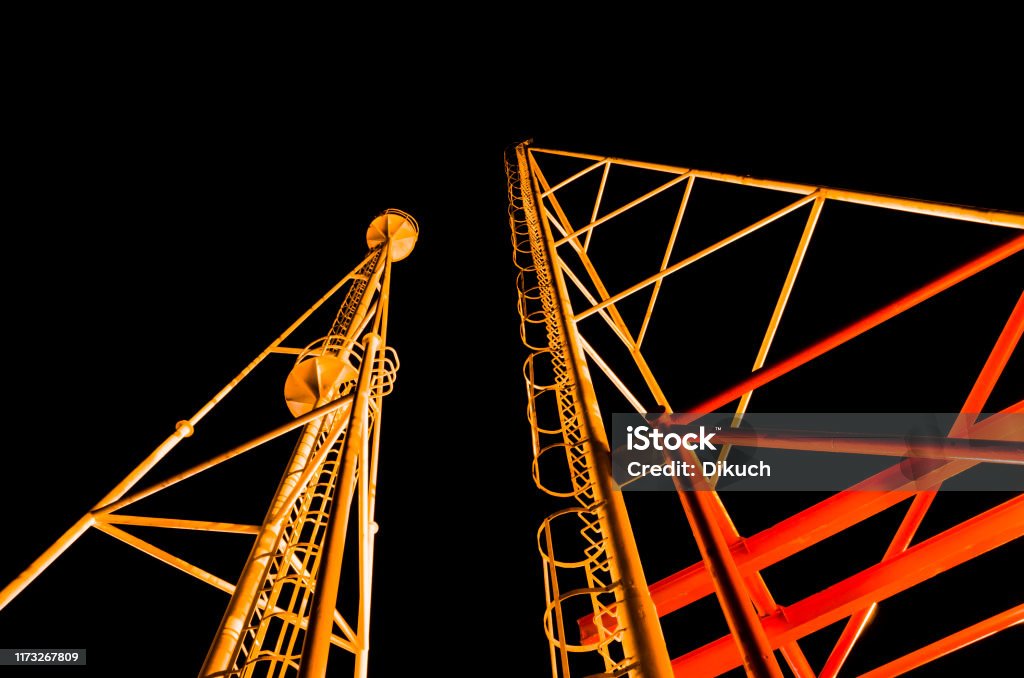 Lightning Ladder Ladder On A Lightning Rod Against The Night Sky Stock Photo - Download ...