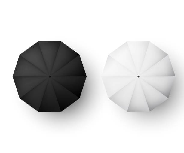 istock Umbrellas set. Black and white parasol view from above. Vector illustration isolated on white 1173268020