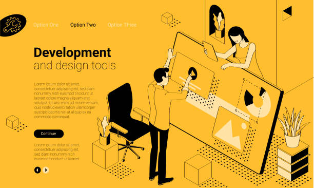 mobile app development tools Flat design isomentric illustration template of mobile app development tools. Vector concept for presentation, application, infographics and web banner. computer programmer illustrations stock illustrations