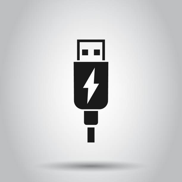 Usb cable icon in flat style. Electric charger vector illustration on isolated background. Battery adapter business concept. vector art illustration