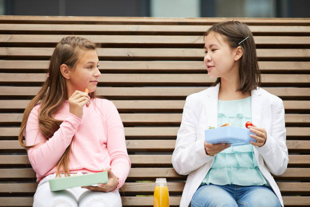 istock Schoolgirls have a lunch at school 1173271262