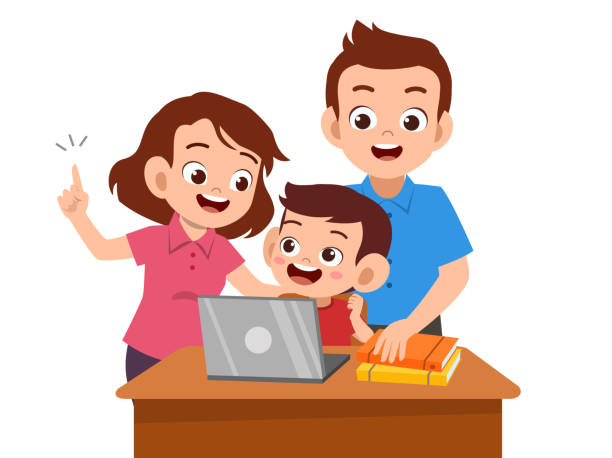 parent help teach kid illustration parent help teach kid illustration kid doing homework clip art stock illustrations