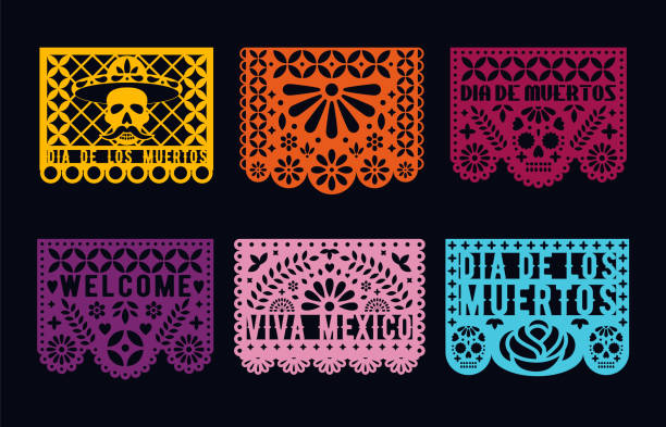 Dia de los muertos - mexican Day Of The Dead. Cut Out Paper cards set. Papel picado collection. Dia de los muertos - mexican Day Of The Dead. Cut Out Paper cards set. Papel picado collection. papel picado illustrations stock illustrations