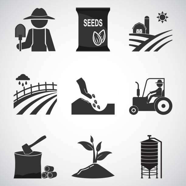 иллюстрация значка сельского хозяйства и трактора - human hand merchandise wheat farmer stock illustrations