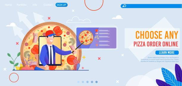 피자 주문 온라인, 재료 메뉴 방문 페이지 - application software food pizza cheese stock illustrations