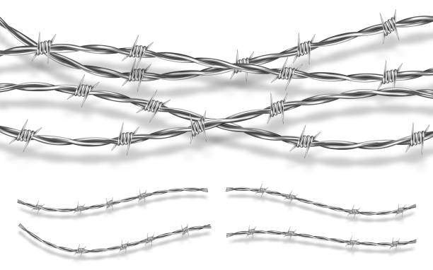 drut kolczasty ze stali metalowej z cierniami lub kolcami - barbed wire wire war prison stock illustrations