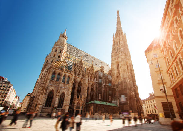 View to St. Stephen's Cathedral in Vienna, Austria View to St. Stephen's Cathedral in Vienna, Austria on sunny day st. stephens cathedral vienna photos stock pictures, royalty-free photos & images