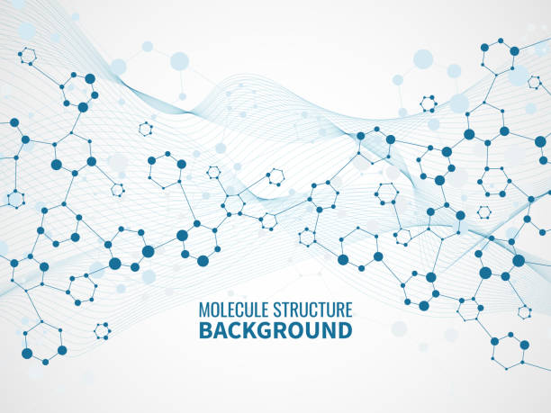 Molecular structure background. Pharmaceutical biochemistry complex, medical technology. Atom model and dna chain vector concept Molecular structure background. Pharmaceutical biochemistry, medical technology. Atom model and dna chain science vector abstract molecules futuristic scientific concept health technology stock illustrations