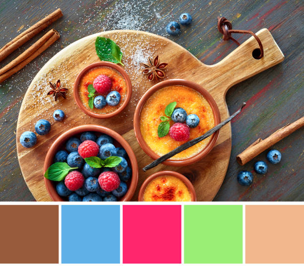 istock Color matching palette from creme brulee with raspberry, blueberry and mint 1173279730
