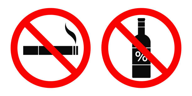 ilustrações, clipart, desenhos animados e ícones de não fumar, nenhum sinal do álcool. vetor - no smoking sign smoking sign cigarette