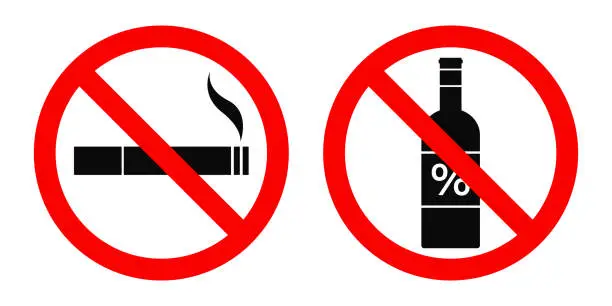 Vector illustration of NO SMOKING, NO ALCOHOL sign. Vector