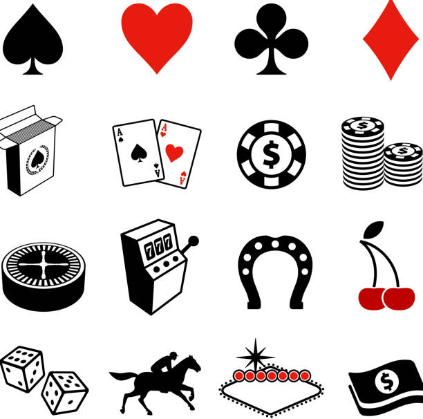 illustrations, cliparts, dessins animés et icônes de jeux, poker et las vegas & ensemble d'icônes blanc noir - vegas sign illustrations