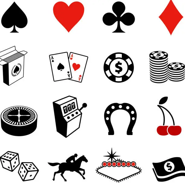 Vector illustration of Gambling , Poker and Las Vegas black & white icon set