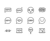 istock Oops message flat line icons set. 404 error, mistake speach bubble, page not found concept vector illustrations. Outline signs for something went wrong. Pixel perfect 64x64. Editable Strokes 1173282465
