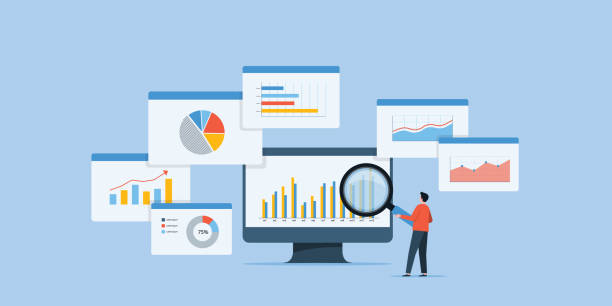 ilustrações de stock, clip art, desenhos animados e ícones de business people analytics and monitoring investment and finance report graph on monitor concept - business intelligence