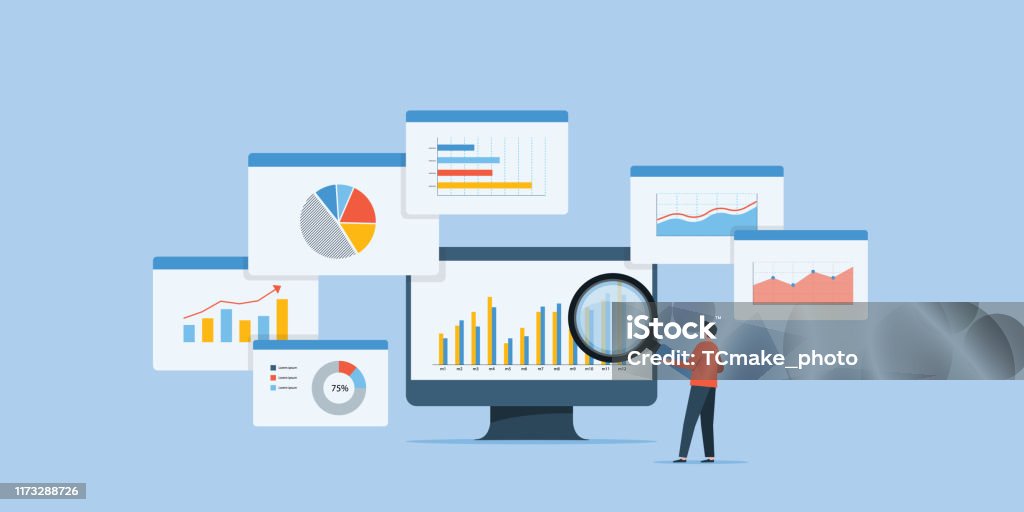 business people analytics and monitoring investment and finance report graph on monitor concept This file EPS 10 format. This illustration
contains a transparency . Data stock vector