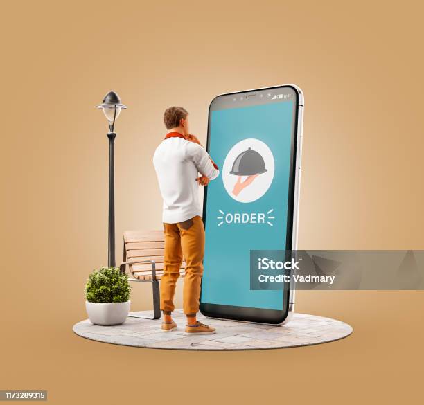 Unusual 3d Illustration Smart Phone Application Stock Photo - Download Image Now - Food, Delivering, Mobile App