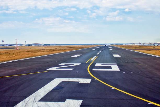 istock Road Sign On Airport Runway Against Sky 1173299576