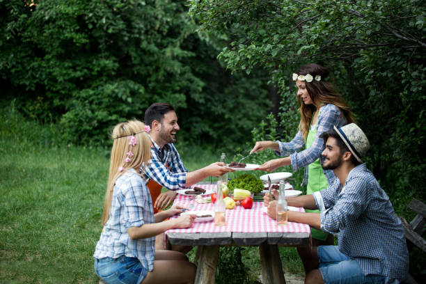 istock Group of friends having fun in nature doing bbq 1173302774