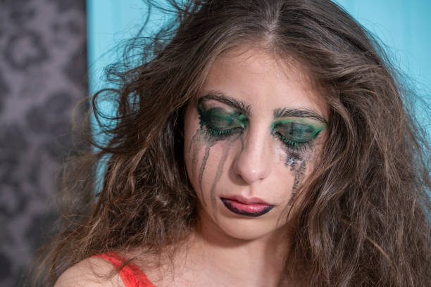 girl portrait crying tears dirt makeup closeup