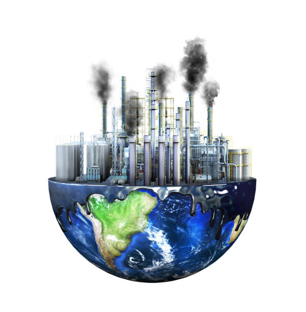 Environmental pollution concept. Plant on planet Earth. 3d illustration