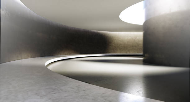 istock Contemporary and futuristic empty interior with natural light on concret wall and reflections on the floor. Concept of interior design and architecture. 3d rendering 1173306475