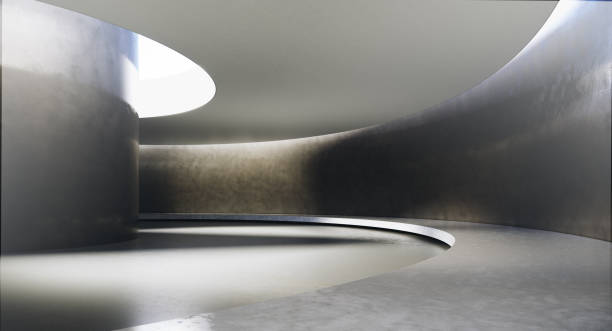 istock Contemporary and futuristic empty interior with natural light on concret wall and reflections on the floor. Concept of interior design and architecture. 3d rendering 1173306587