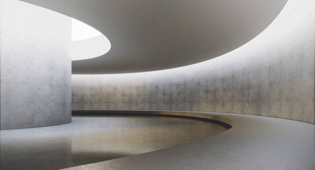 istock Modern and futuristic empty light interior with concret wall and reflections on the floor. Concept of interior design and architecture. 3d rendering 1173307031