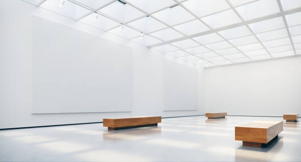 istock Gallery interior with blank picture frames spot lights and natural sunlights. 3d rendering 1173309079