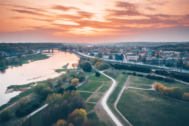 istock High Angle View Of Townscape By River Against Sky During Sunset 1173319464