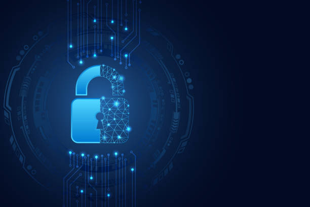 illustrazioni stock, clip art, cartoni animati e icone di tendenza di concetto di privacy per la protezione dei dati. icona lucchetto e connessione di rete della tecnologia internet. - security network security lock computer