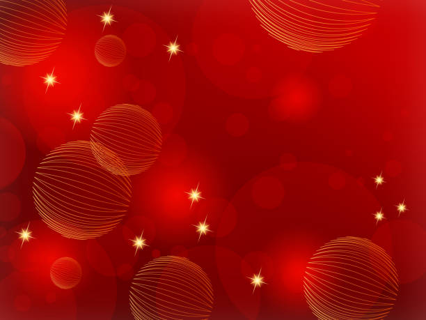 Red sparkle background with bokeh lights and gold glowing stars - abstract Christmas theme Festive vector backdrop red backgrounds stock illustrations