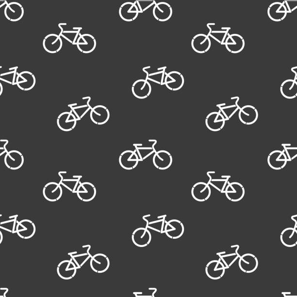 Bicycles on the asphalt, vector signs or icons seamless pattern for fabric, package, wraping, textile. Bicycles on the asphalt, vector signs or icons seamless pattern for fabric, package, wraping, textile. bicycle backgrounds stock illustrations