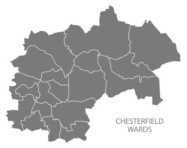 wards mapa dzielnicy chesterfield w east midlands anglia uk szary - borough of north east stock illustrations