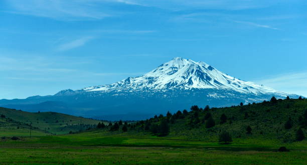 istock Grenn Meadow and snow mountain with blue sky 1173324940