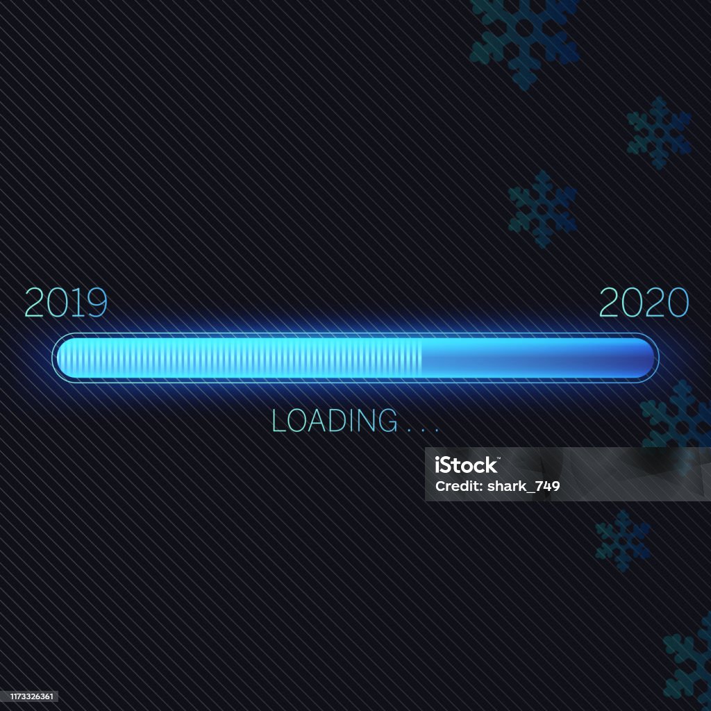 Loading Bar Years Neon Blue Progress Loading Bar Year 2019 To 2020 New Year Concept ...