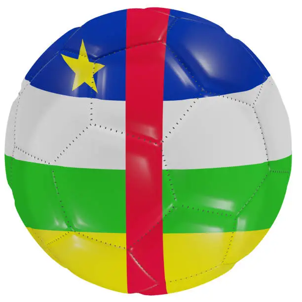 3d rendering of a Central African Republic flag on a soccer ball. Isolated in white background