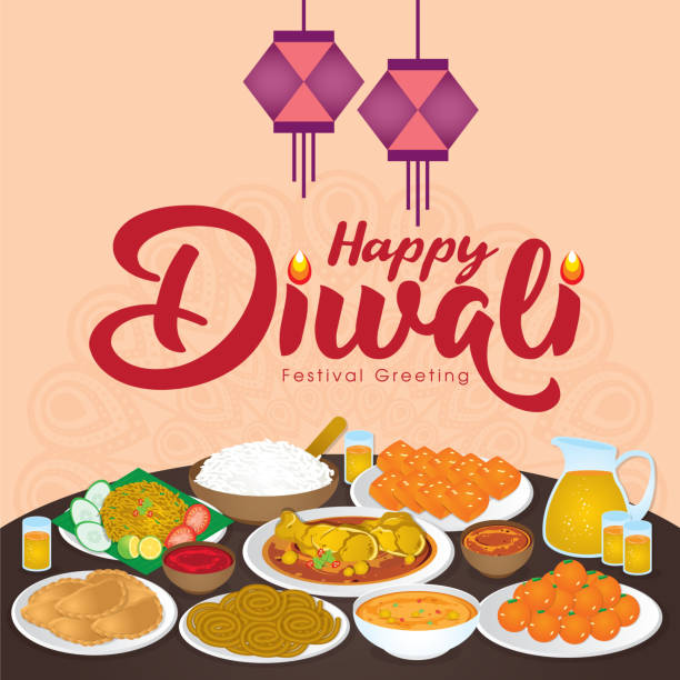 Diwali/Deepavali vector illustration with  Happy indian family enjoy the traditional festival foods/ meal (Murukku, Ladoo / Laddu, Curry, Curry Puff, Halwa and Rice) Diwali/Deepavali vector illustration with  Happy indian family enjoy the traditional festival foods/ meal (Murukku, Ladoo / Laddu, Curry, Curry Puff, Halwa and Rice) diwali home stock illustrations
