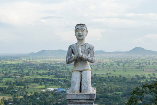 a statue at a temple on the Mount Phnom Sompov near the city of Battambang in Cambodia.  Cambodia, Battambang, November, 2018