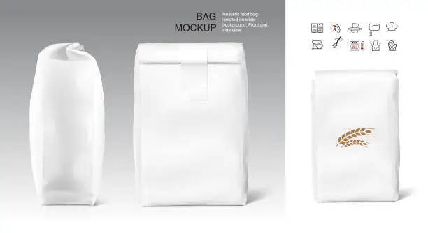 Vector illustration of High realistic clean vertical bag mockup with adhesive label.