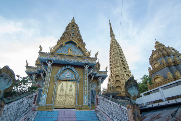 the stupas at the wat Phnom Sampeau on the Mount Phnom Sompov near the city of Battambang in Cambodia.  Cambodia, Battambang, November, 2018