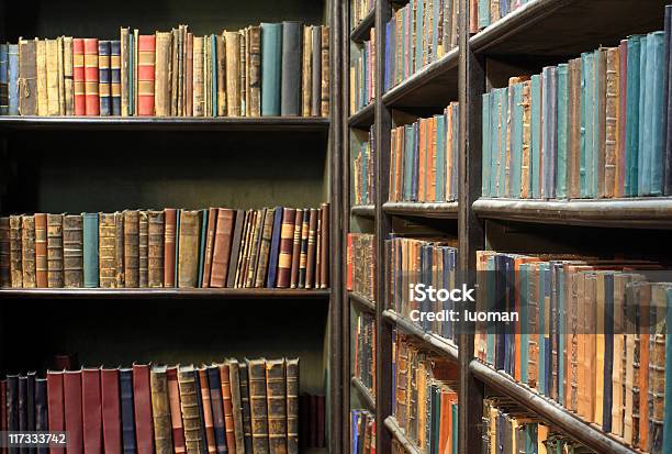 Velhos Livros Em Uma Biblioteca - Fotografias de stock e mais imagens de Acabado - Acabado, Antigo, Antiguidade