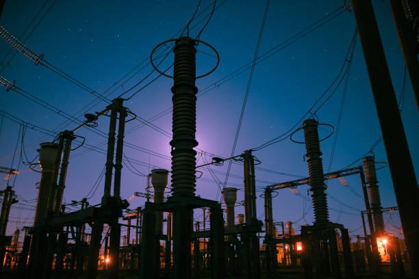 istock Electrical substation at night on long exposure shot 1173337534