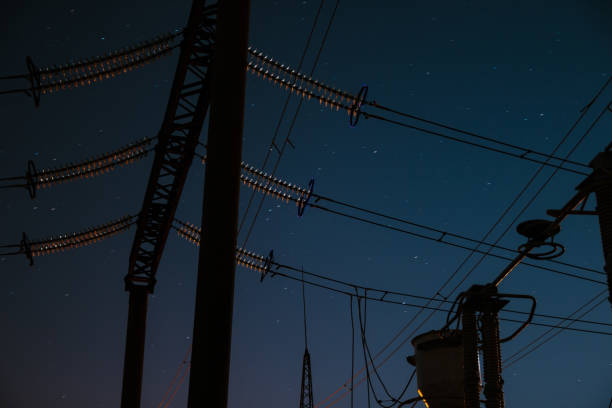 istock Electrical substation at night on long exposure shot 1173337543