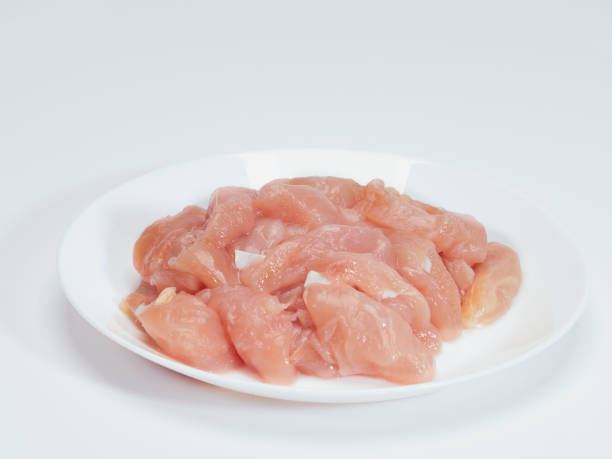 istock Heap of small piece raw chicken in a white plate 1173337651